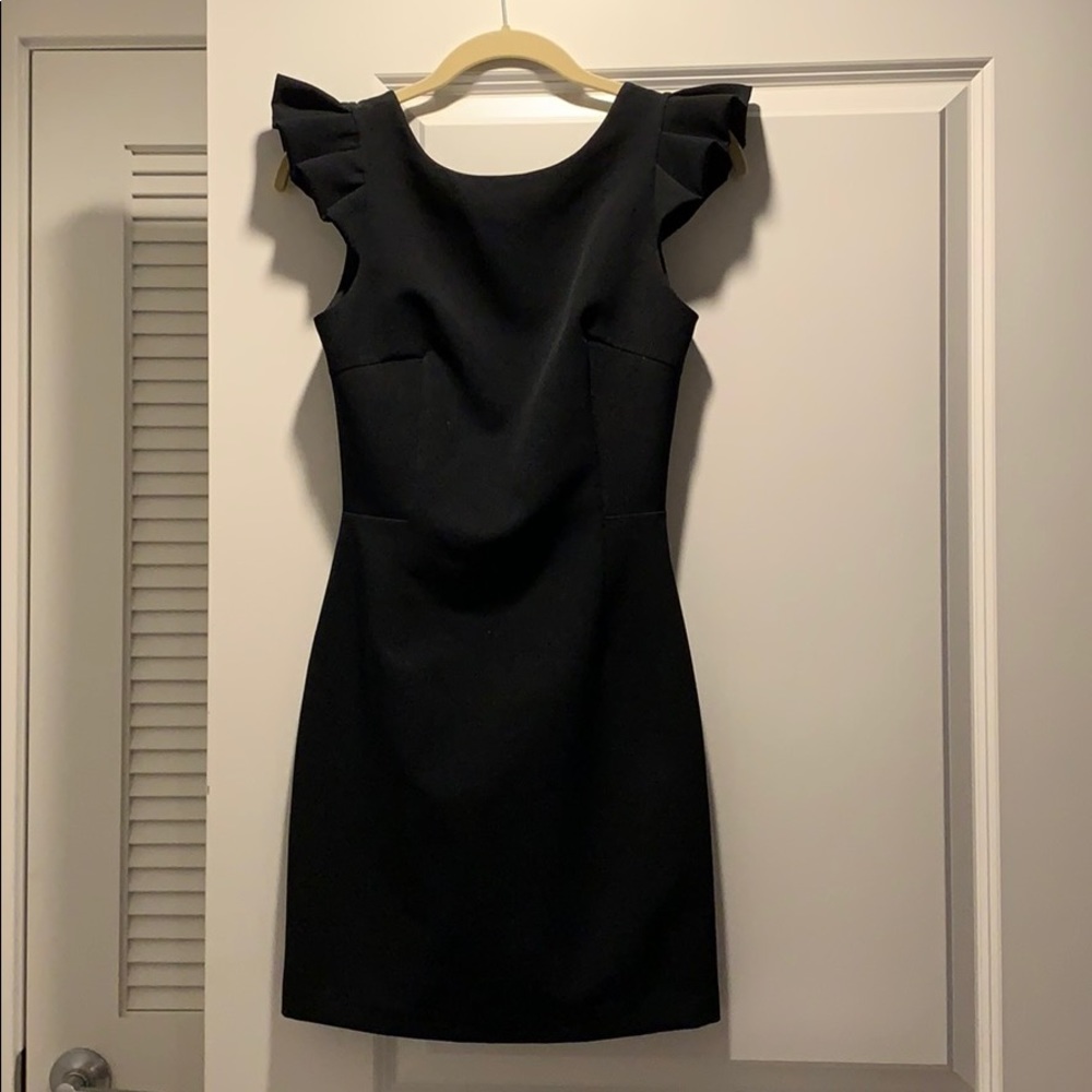 Zara black ruffle sleeve, low back cocktail dress